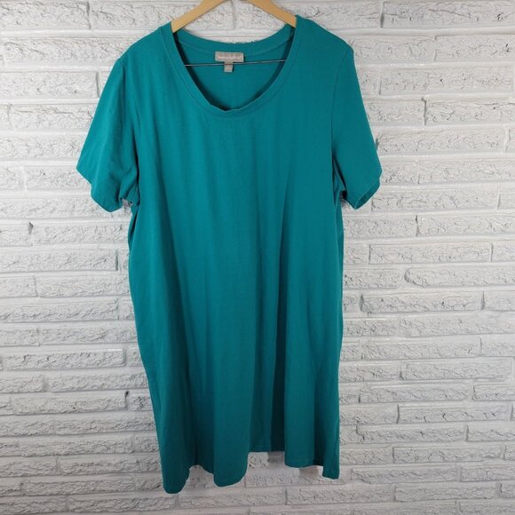 Woman Within Womens Dress 2X 26 28 Plus Short Sleeve Green Blue Pockets GRE3E - Picture 1 of 10